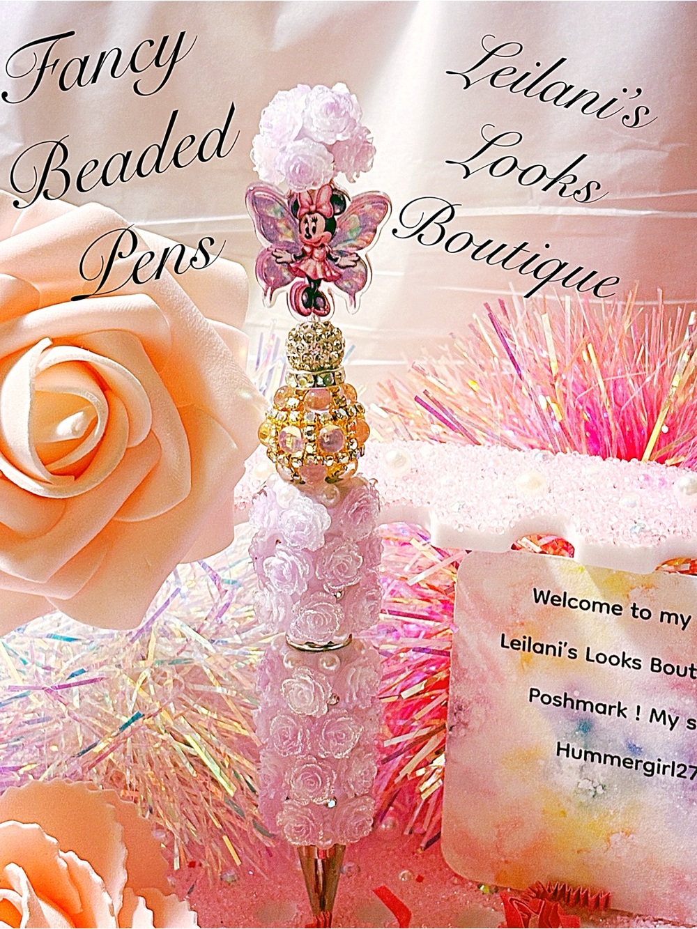 Purple Floral Beaded Fancy Pen/ Fancy beaded Pen/gifts/purple beads/minnie mouse